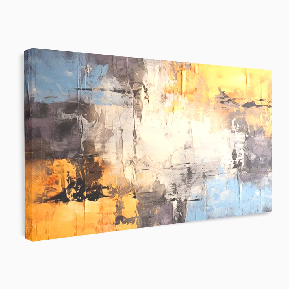 Tablou canvas cu pictura abstracta cu texturi portocalii si gri, fara rama, pe sasiu de lemn